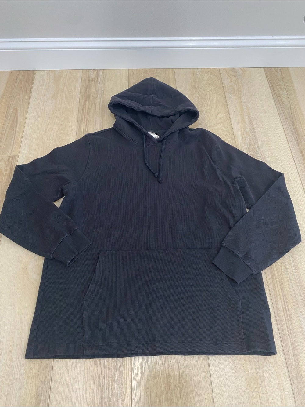 The North Face Mens XL Black Waffle Knit Thermal Pullover Hoodie Kangaroo Pocket